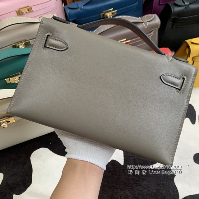 Hermes凱利女包 愛馬仕Minikelly pochette一代 原廠進口swift皮 半手工蠟線 錫器灰 金銀扣  tdh2270